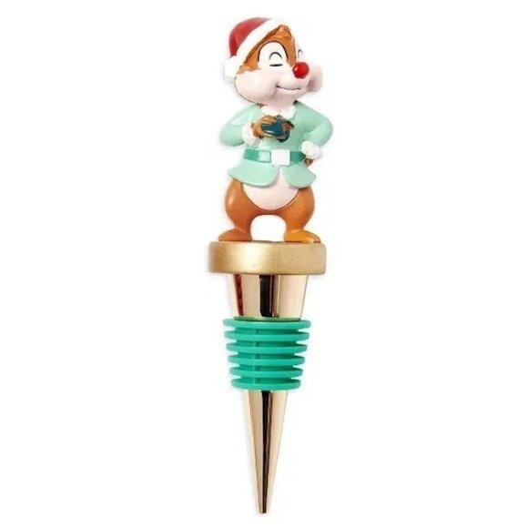 Disney Chip 'n Dale Holiday Christmas Themed 2 Gold Bottle Stopper Set - Picture 5 of 9